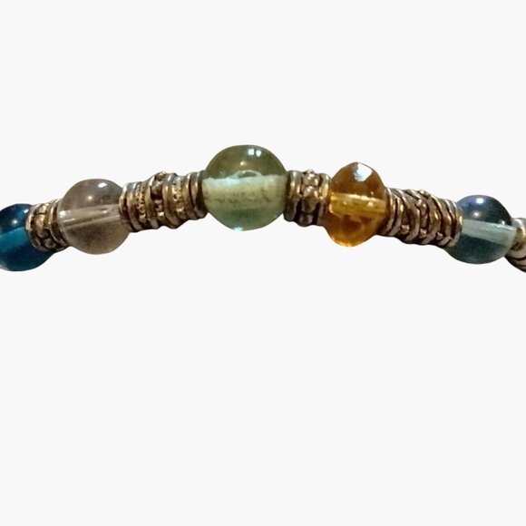 Rainbow Beaded Bracelet Multicolor Glass Beads Silver Tone Toggle Clasp 8 Inch - Picture 3 of 4